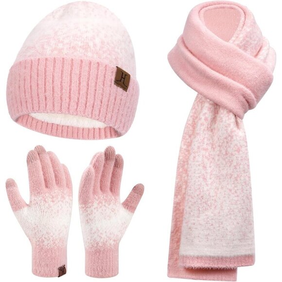 Womens Winter Knit Beanie Gloves Scarf Set Touchscreen Fleece Lined Warm main image 5